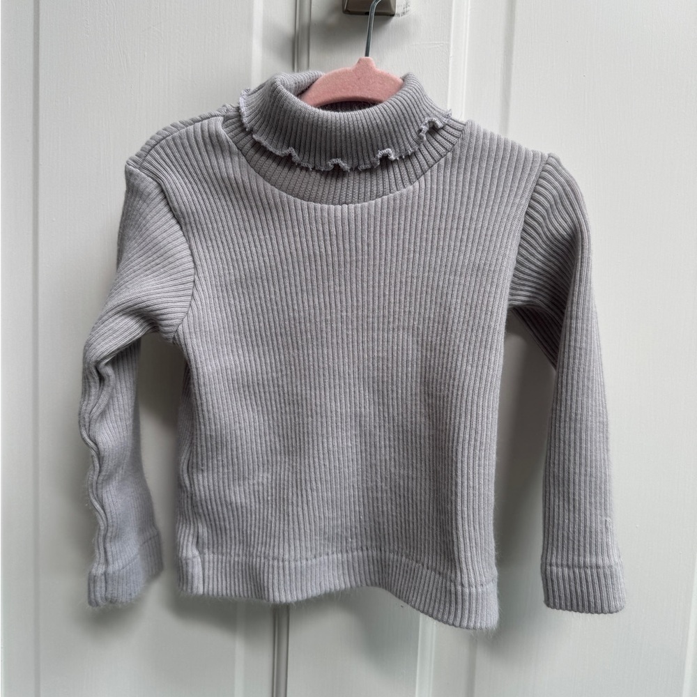 KIT 2T Girls Gray Ribbed Turtleneck Sweater Blouse Top